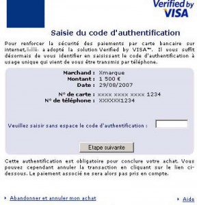 ecran saisie code 3d secure